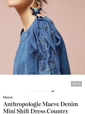Maeve Denim Cold-Shoulder Lace-Up Dress in Dark Blue